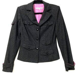 Diane von Furstenberg El Dorado Blazer, Size 6, Wool Blend Gray w Pink Lining
